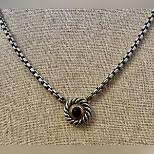 David Yurman sterling silver & 14k gold cookie pendant cable necklace black onyx